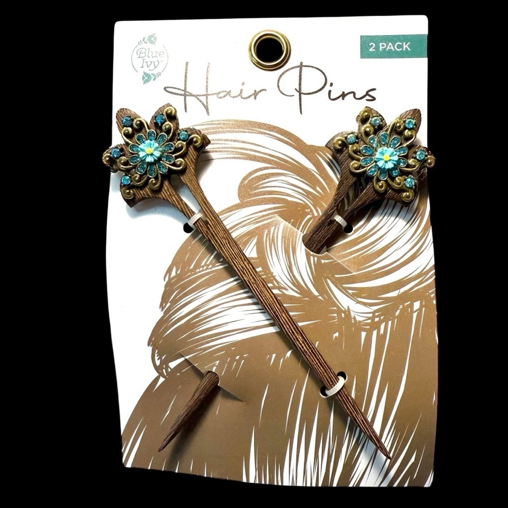 NWT Vintage Blue Ivy Mystical Bohemian Retro Style 6” Hair Pins